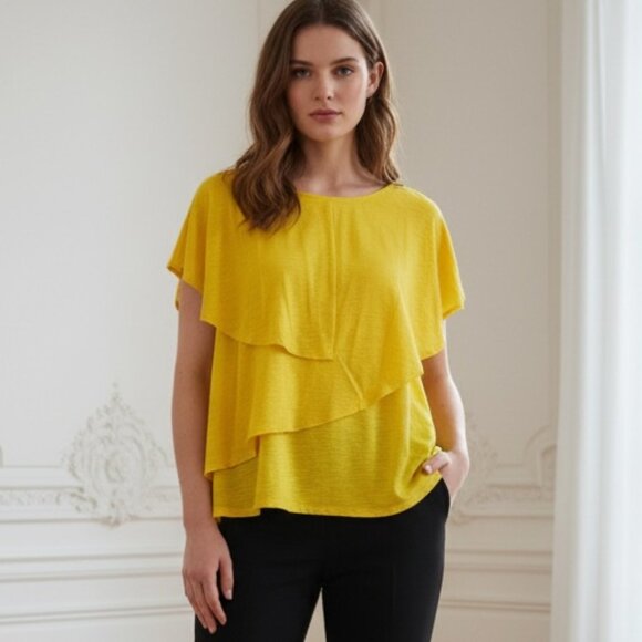 Eloquii NWOT Yellow Knit Layer Short Sleeve  Top 24 - Picture 1 of 7